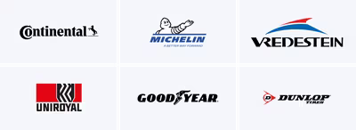 Bandenmerken: Continental, Michelin, Vredestein, Uniroyal, GoodYear en Dunlop